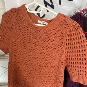 Madewell Terracotta puff sleeve Knit Top